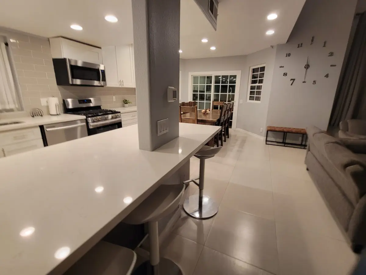 Kitchen island and tile floor after cleaning